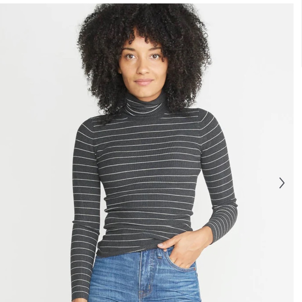 Marine Layer Piper Turtleneck in Charcoal Stripe, M